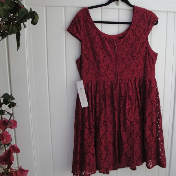 G Collection Burgundy Lace NWT 1X Dress - Picture 2 of 3